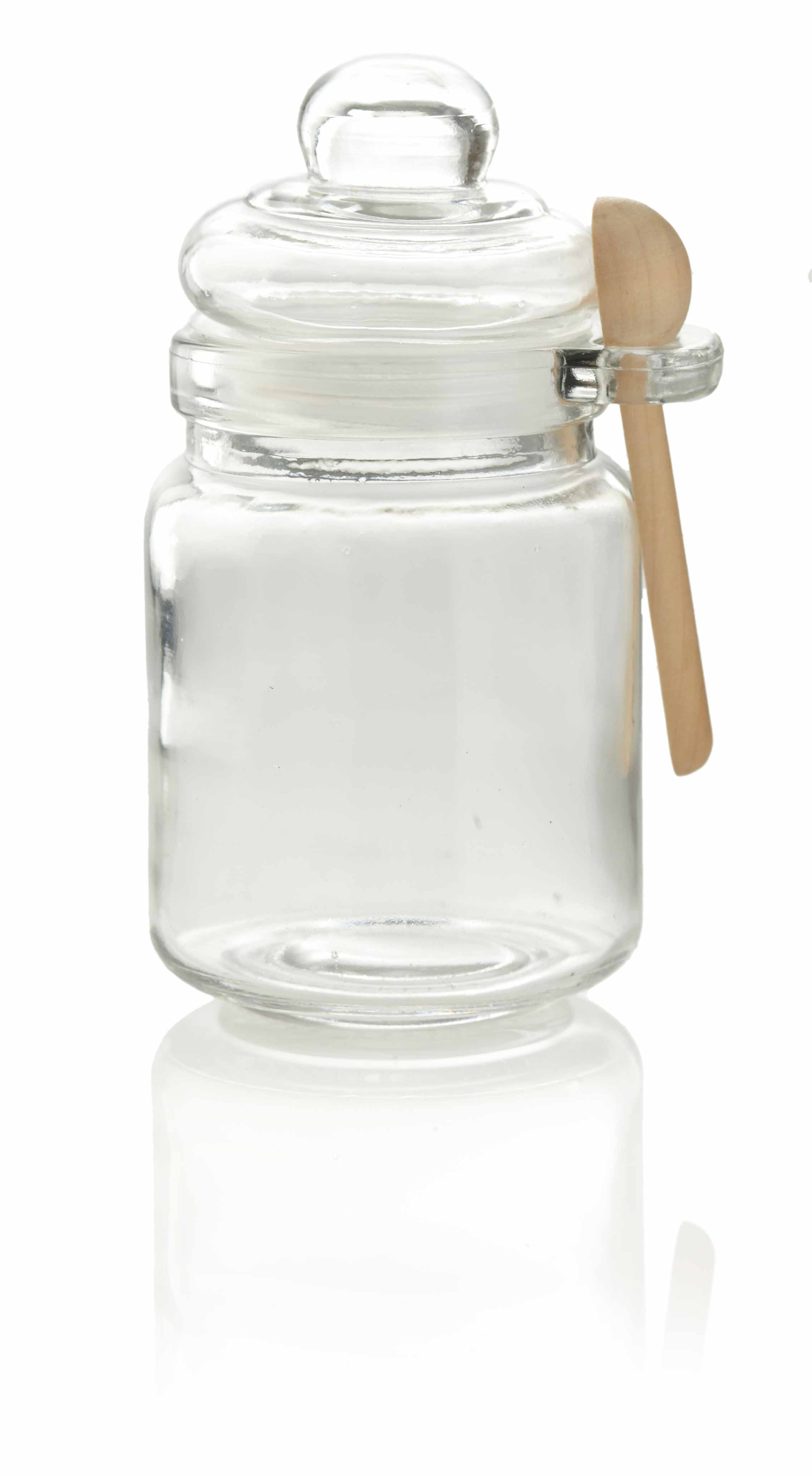Glas mit Glasdeckel und Holzlöffel 7,4 x 13,4 cm